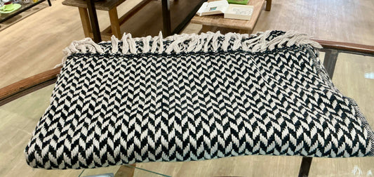 Cashmere Throw Blanket - Taupe and Black Loose Weave