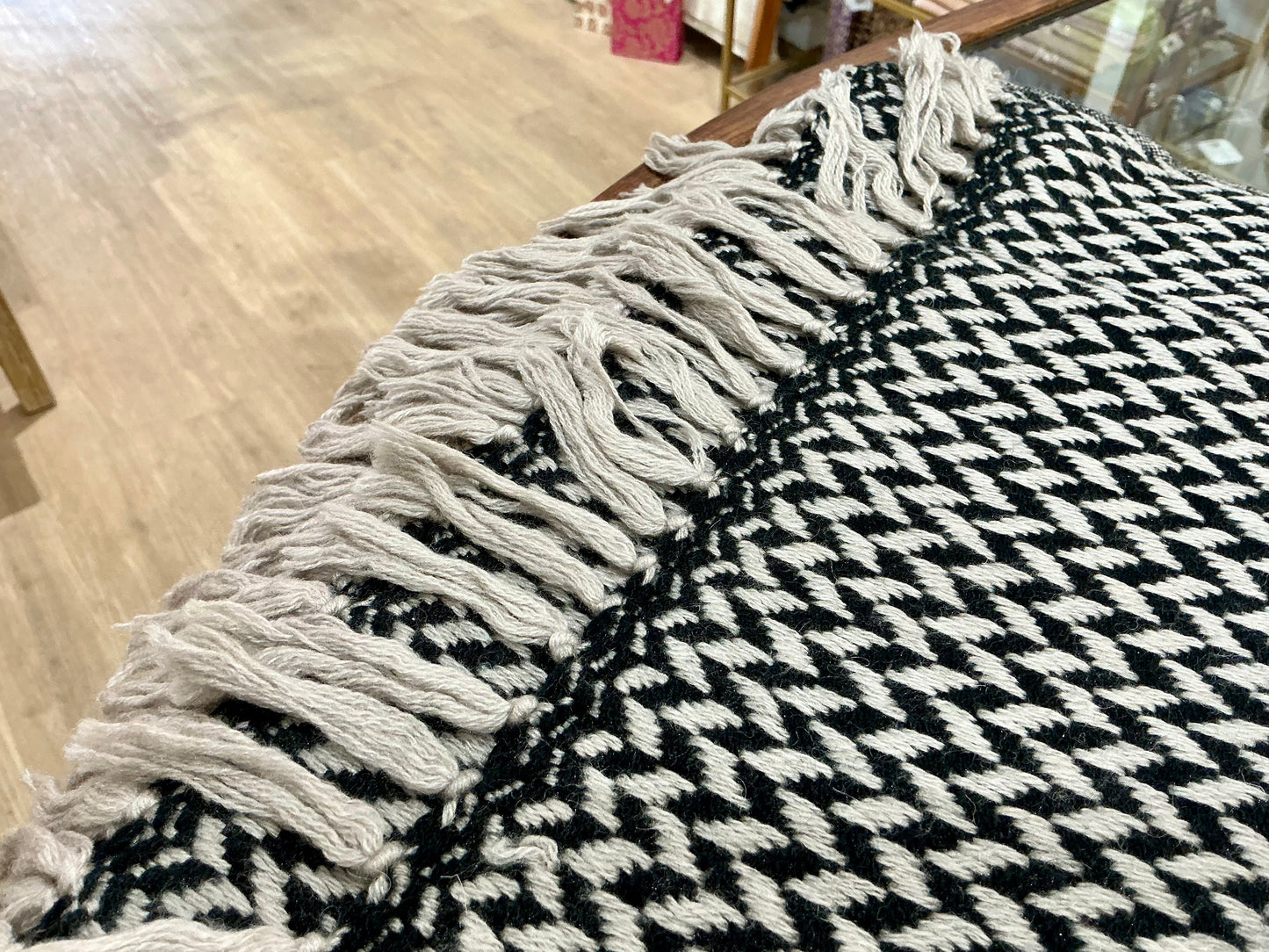 Cashmere Throw Blanket - Taupe and Black Loose Weave