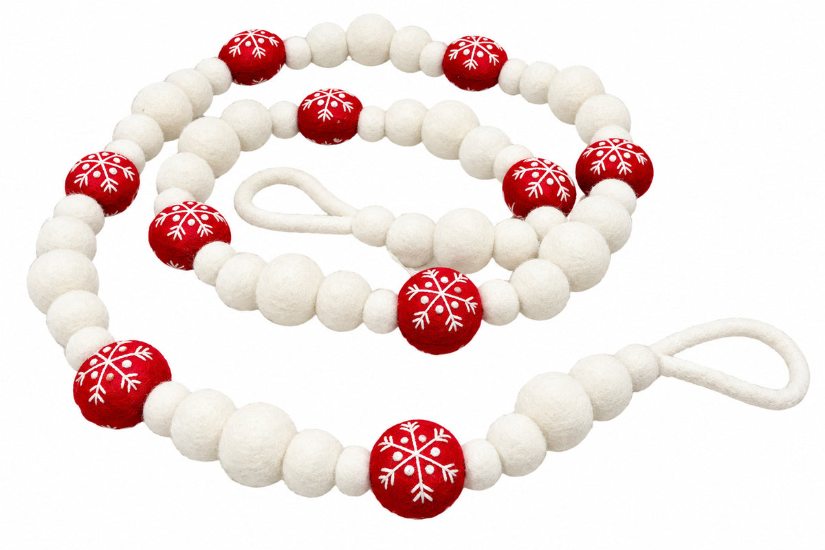 White Holiday Garland Red Snowflake