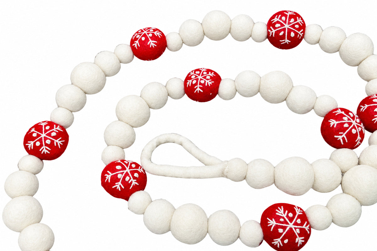 White Holiday Garland Red Snowflake