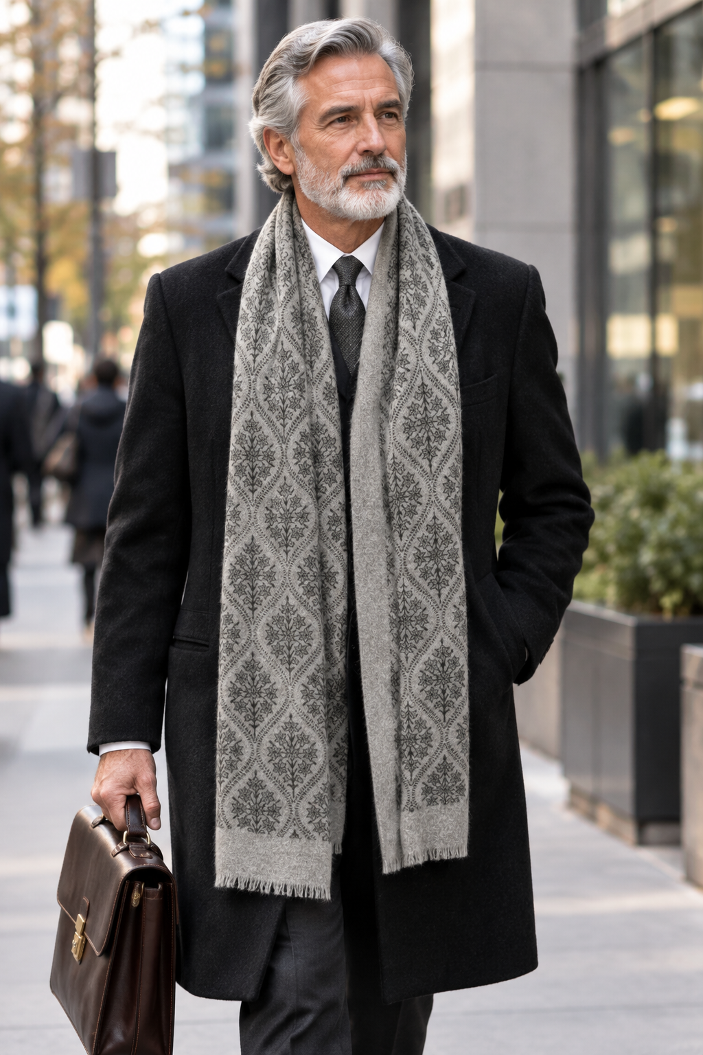 Yak Wool Scarf Grey Snowflake