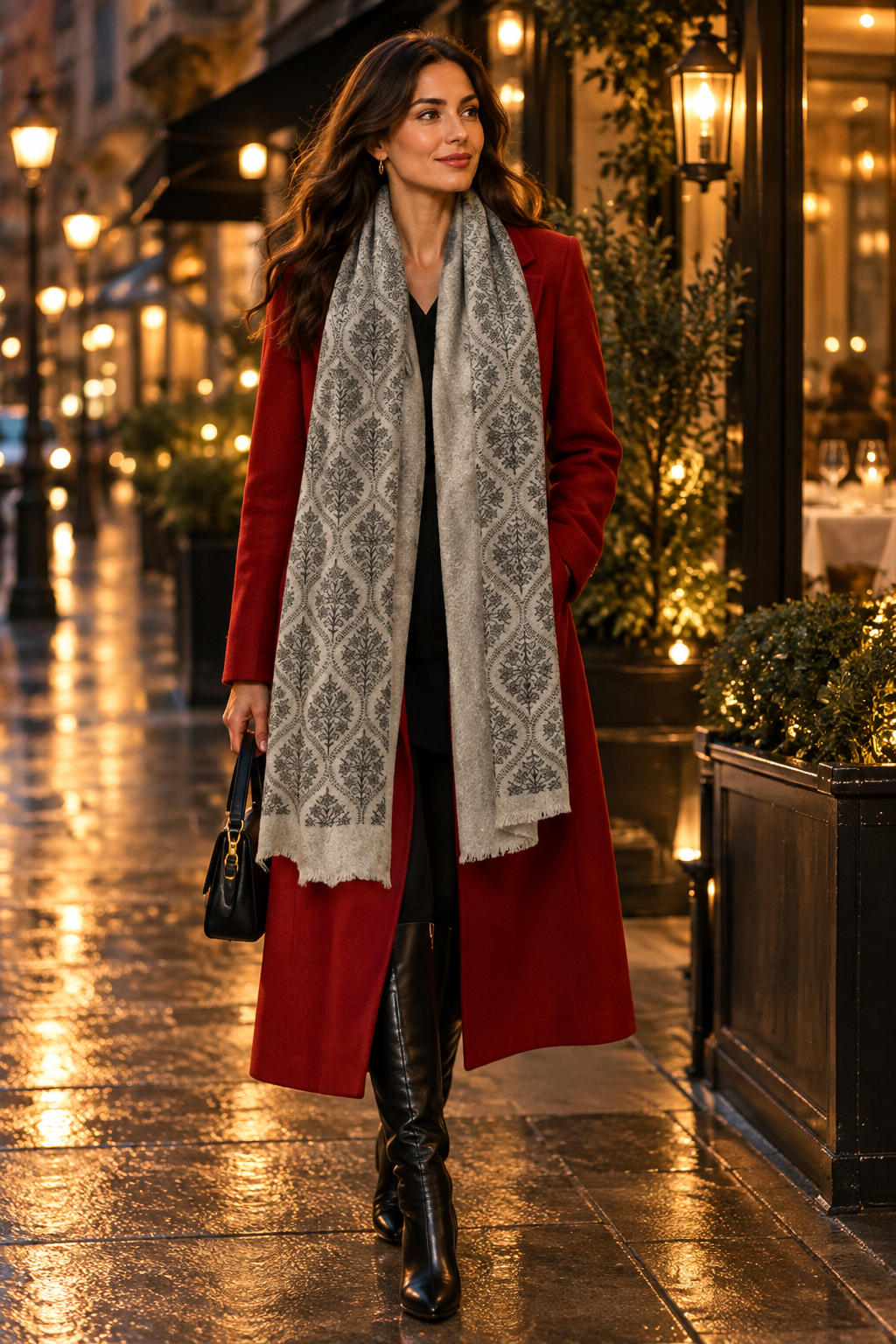 Yak Wool Scarf Grey Snowflake