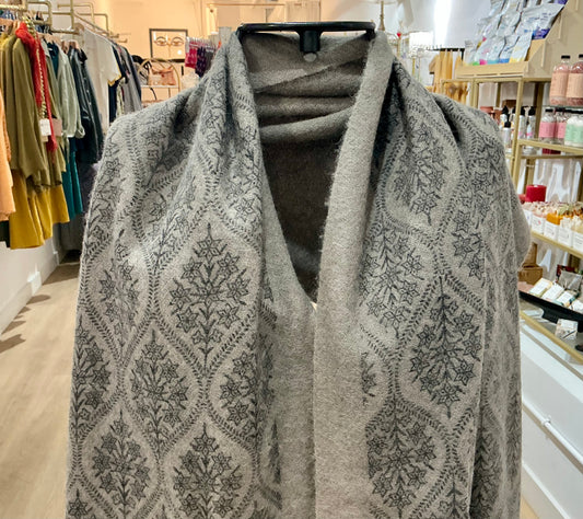 Yak Wool Scarf Grey Snowflake