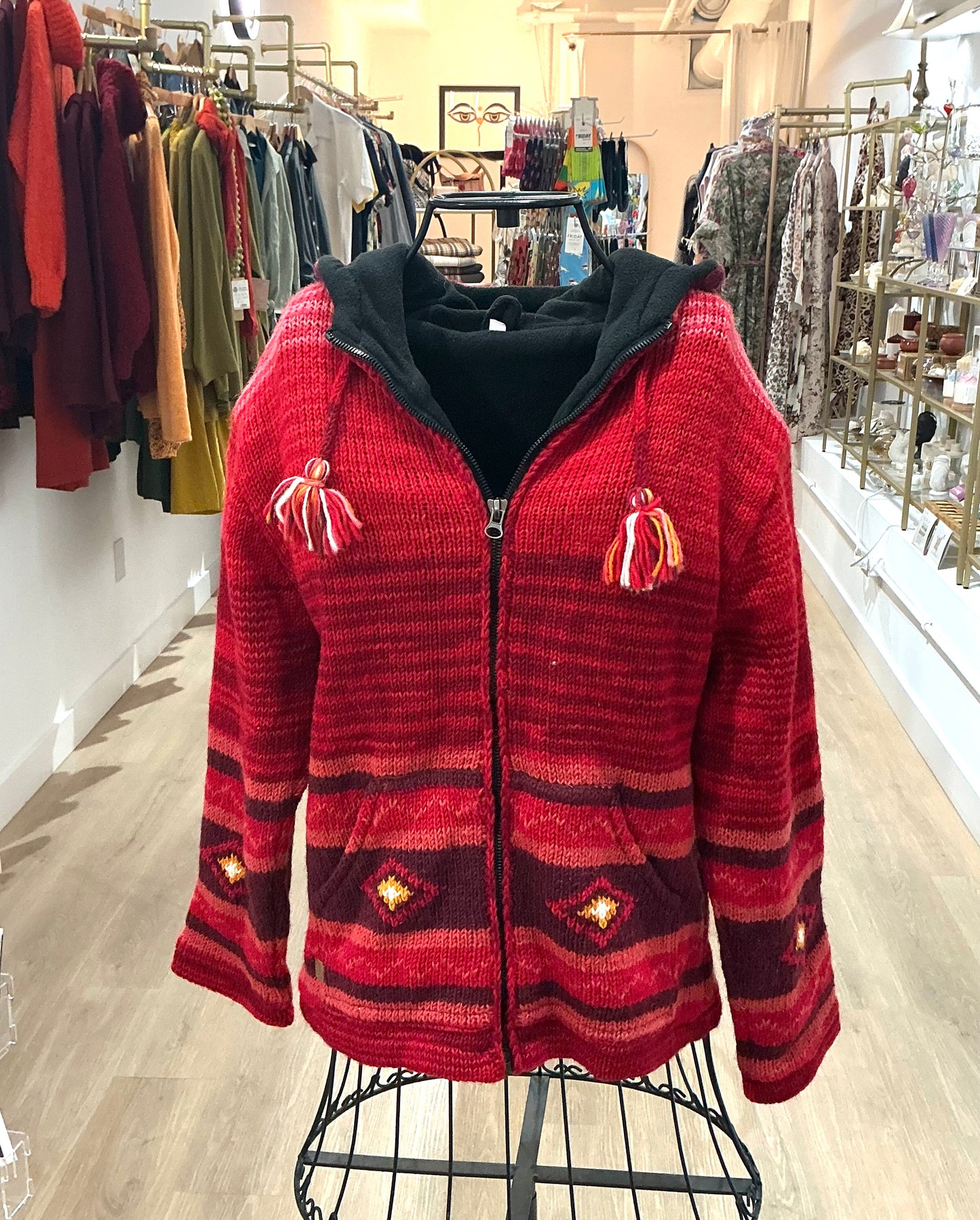 Knitted Fleece Lined Jacket (Unisex) Red