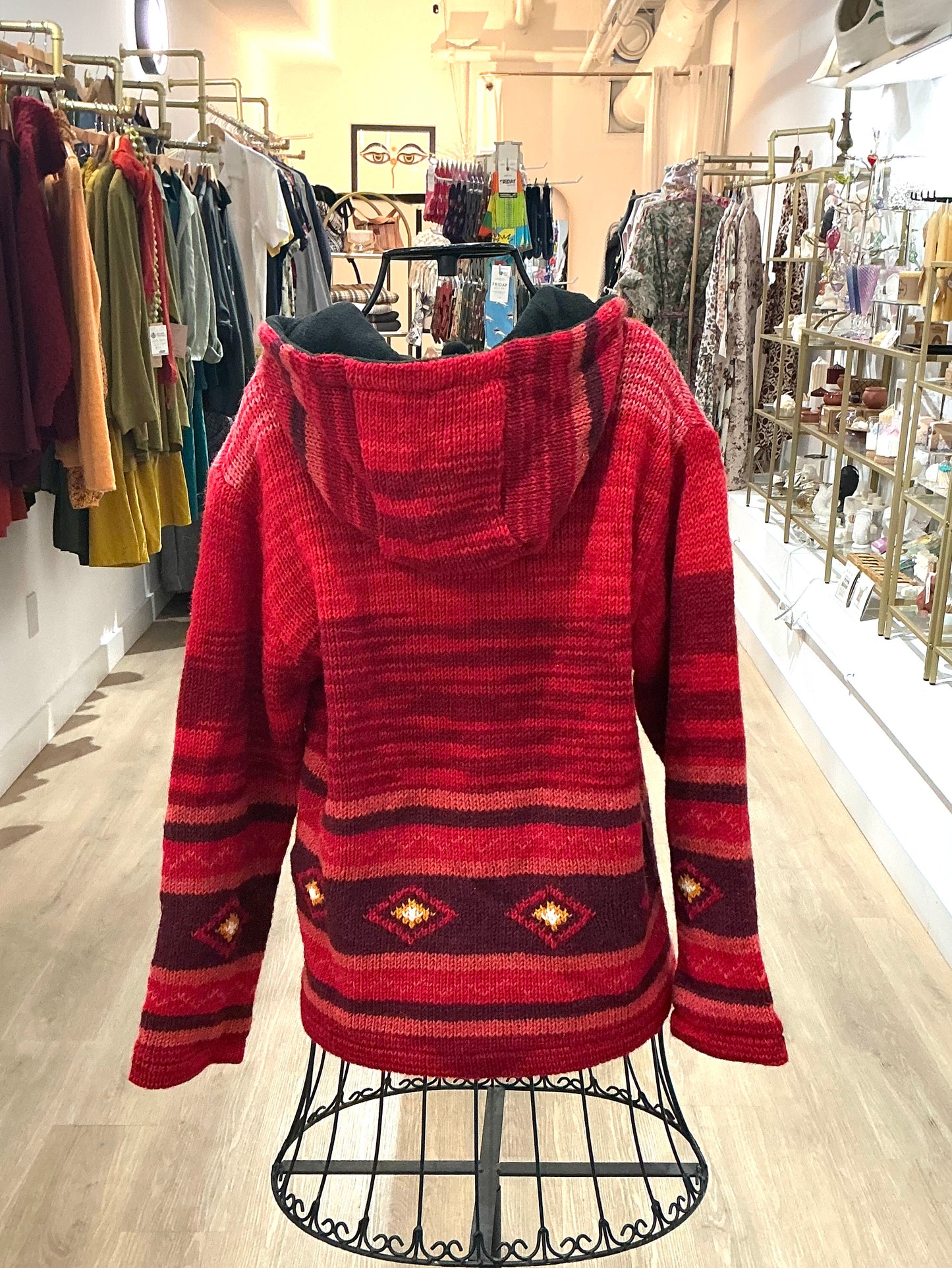 Knitted Fleece Lined Jacket (Unisex) Red