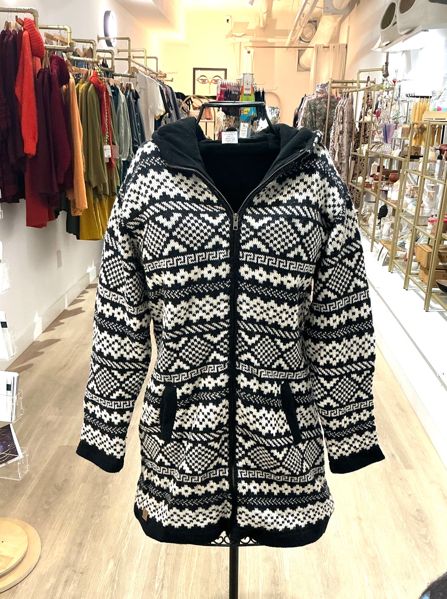 Knitted Fleece Lined Jacket Women’s Black and White