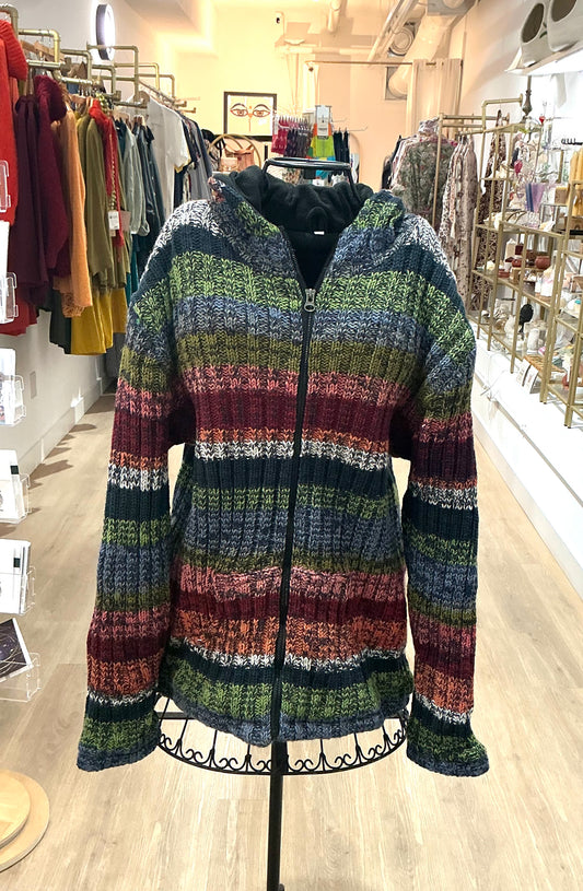 Knitted Fleece Lined Jacket (Unisex) Rainbow Stripe