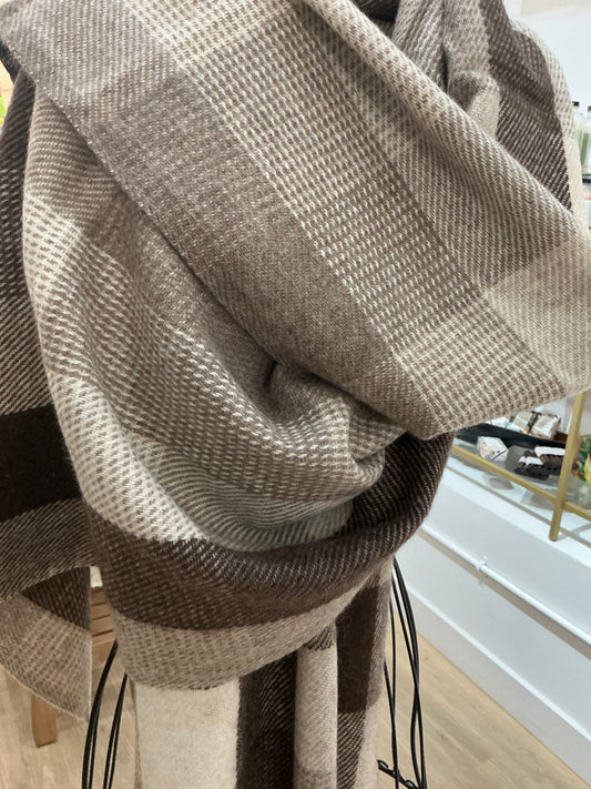 Yak Wool Scarf Large Brown Squares