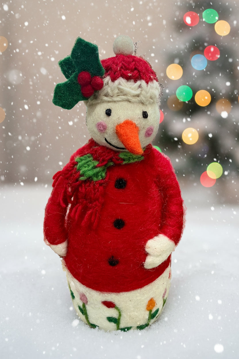 Tall Mistletoe Hat Snowman Wool Decor