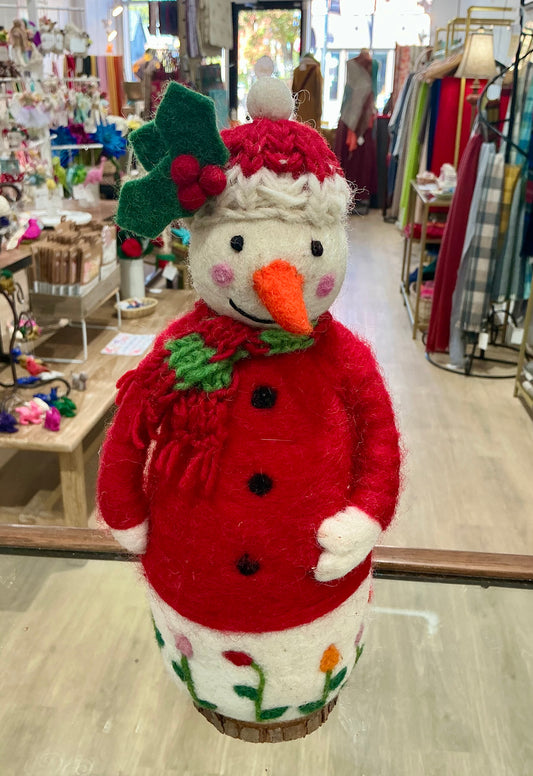 Tall Mistletoe Hat Snowman Wool Decor