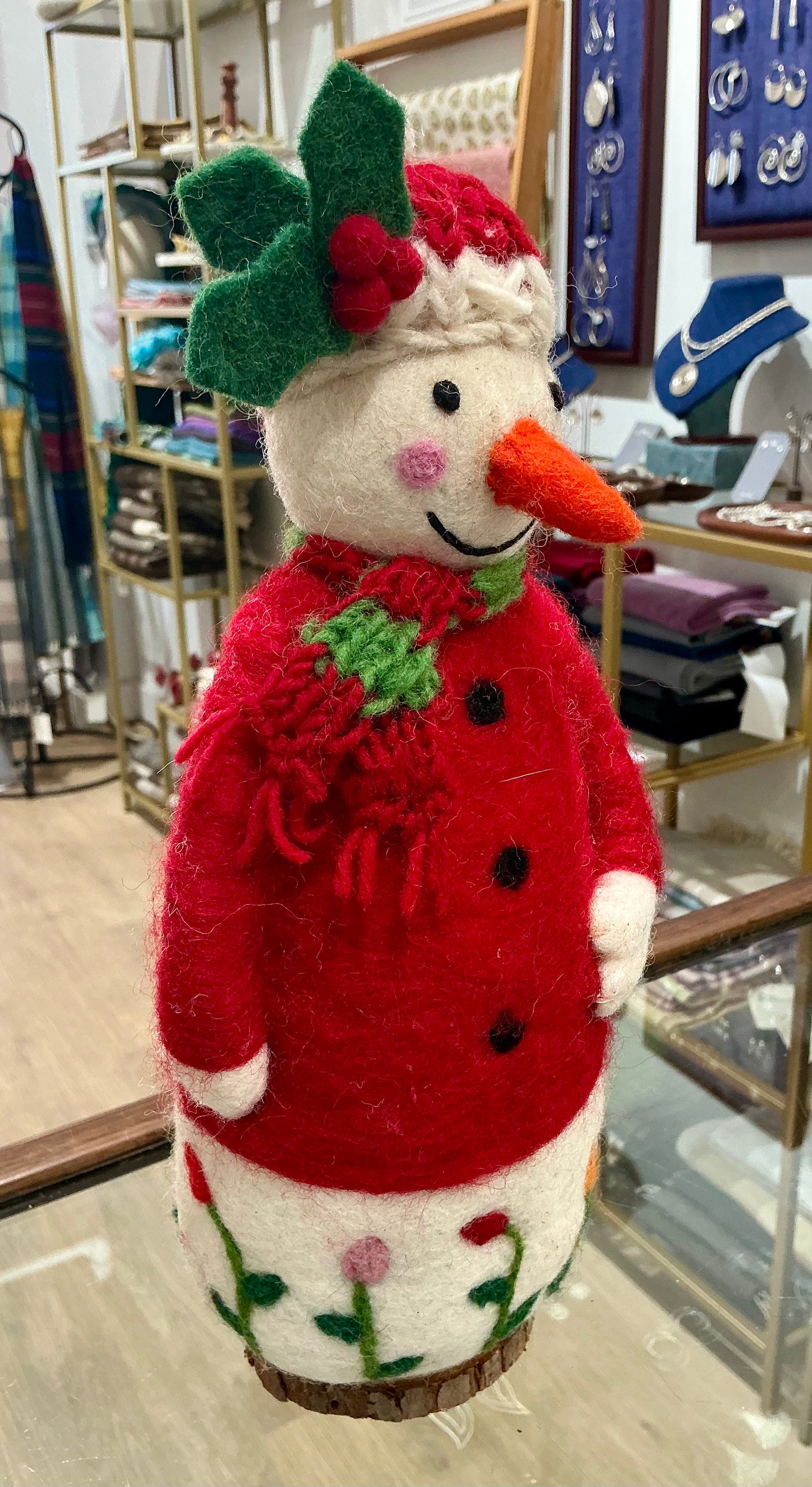 Tall Mistletoe Hat Snowman Wool Decor