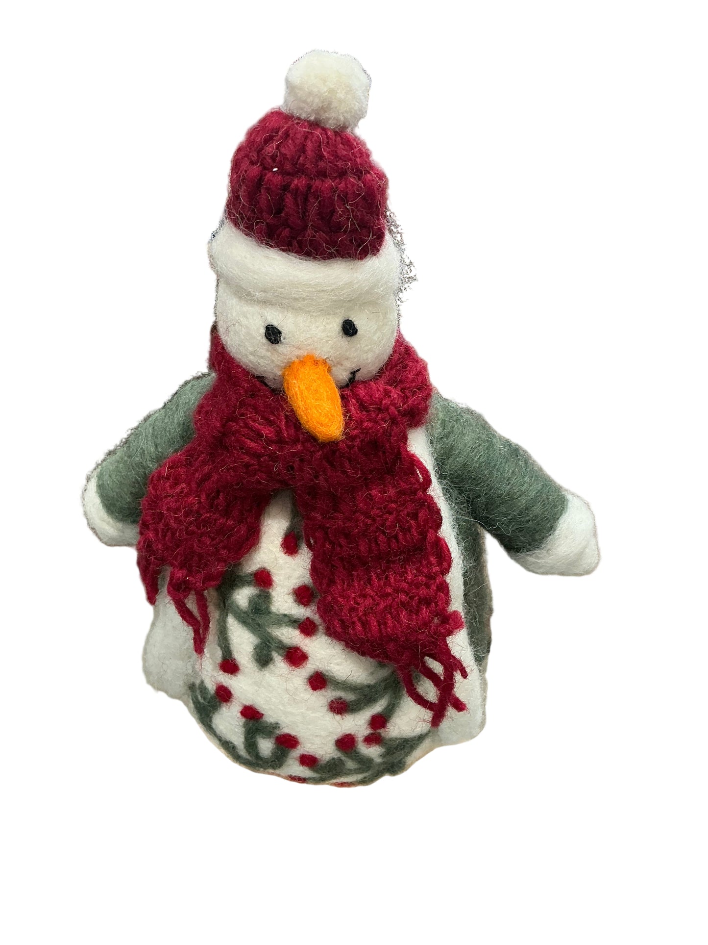 Burgundy Scarf and Hat Snowman Wool Decor