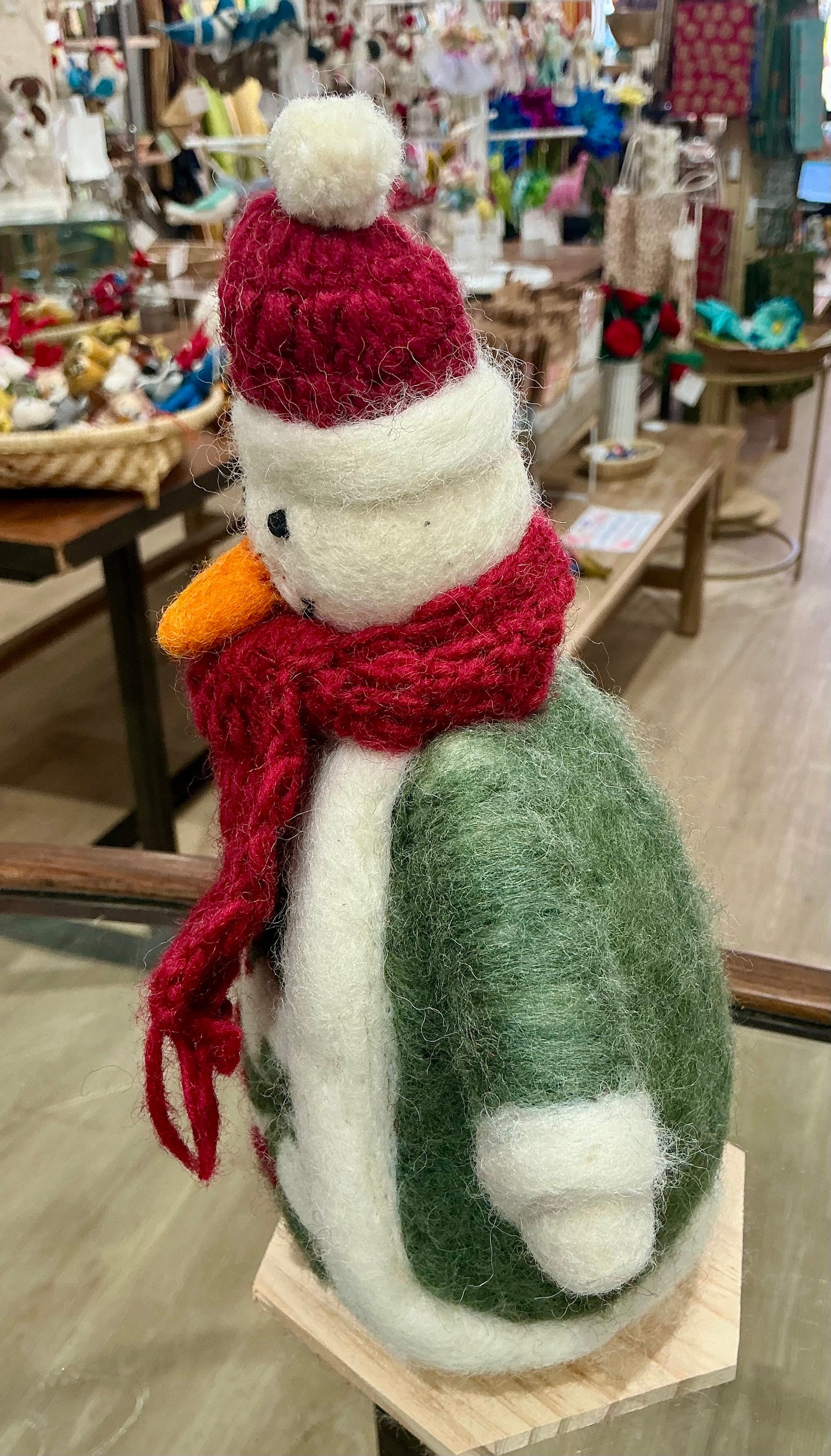 Burgundy Scarf and Hat Snowman Wool Decor