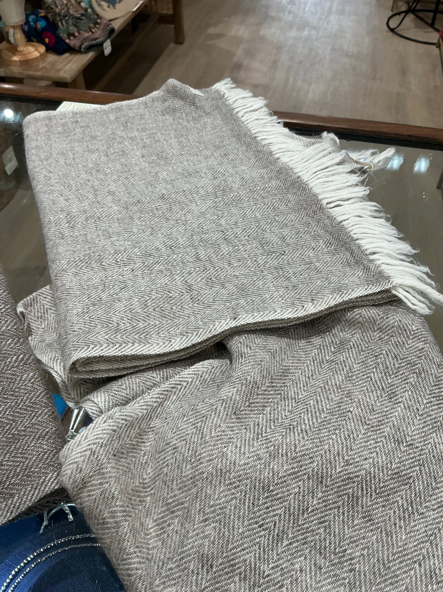 100% Cashmere Taupe  Herringbone