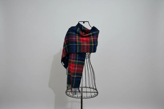 100% Cashmere red blue and green plaid