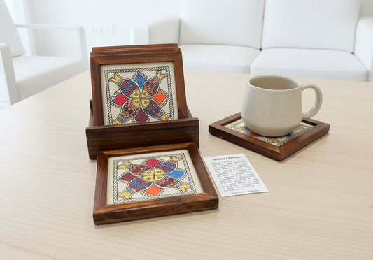Hand Painted Mithila Wood Coaster Set