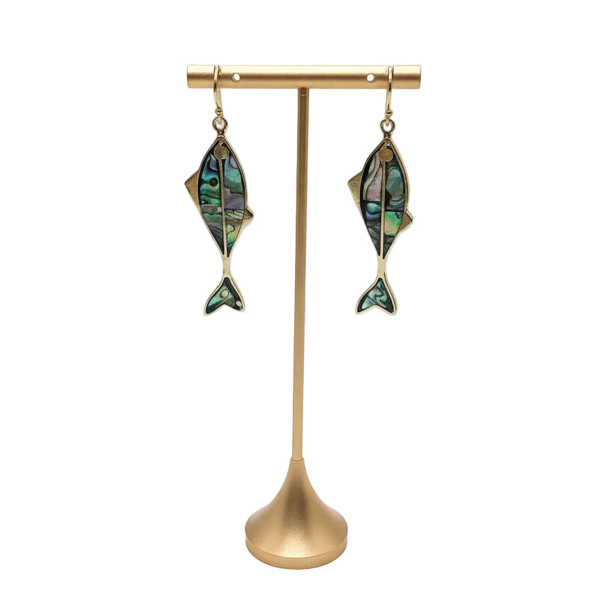 Brass Earrings Fish and Shell