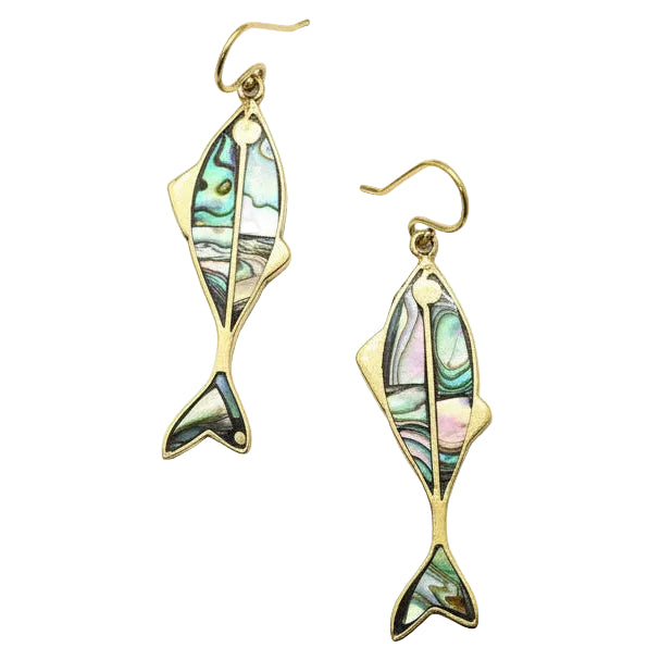Brass Earrings Fish and Shell