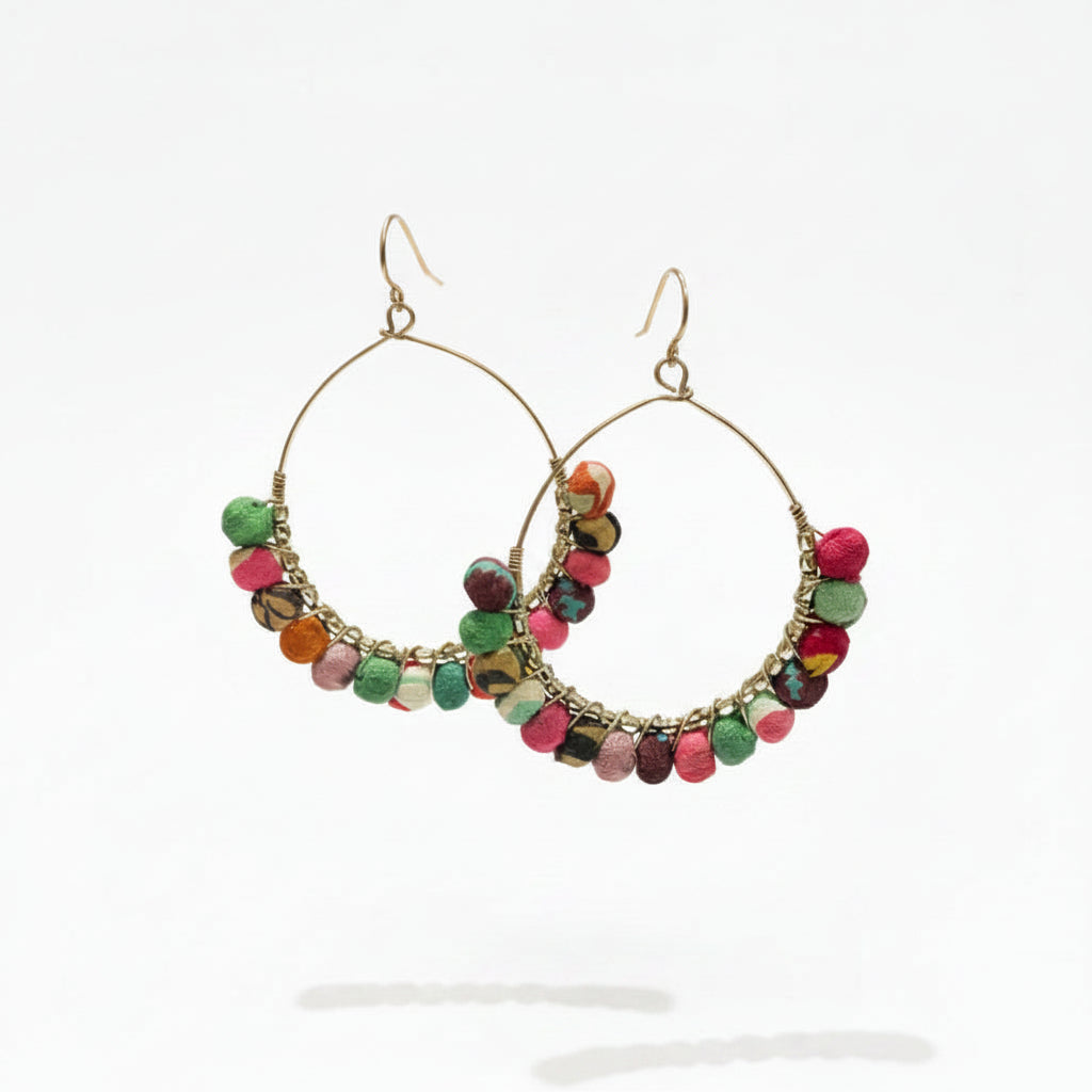 Kantha Large Hoop Brass Earrings