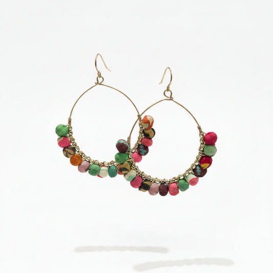 Kantha Large Hoop Brass Earrings