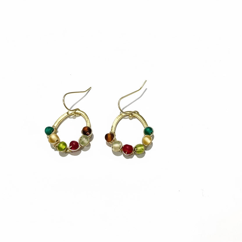 Brass Stone Hoops