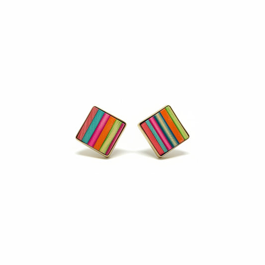 Brass and Wood Square Stud Earrings BE11