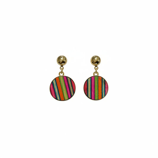 Brass and Wood Round Earrings BE13