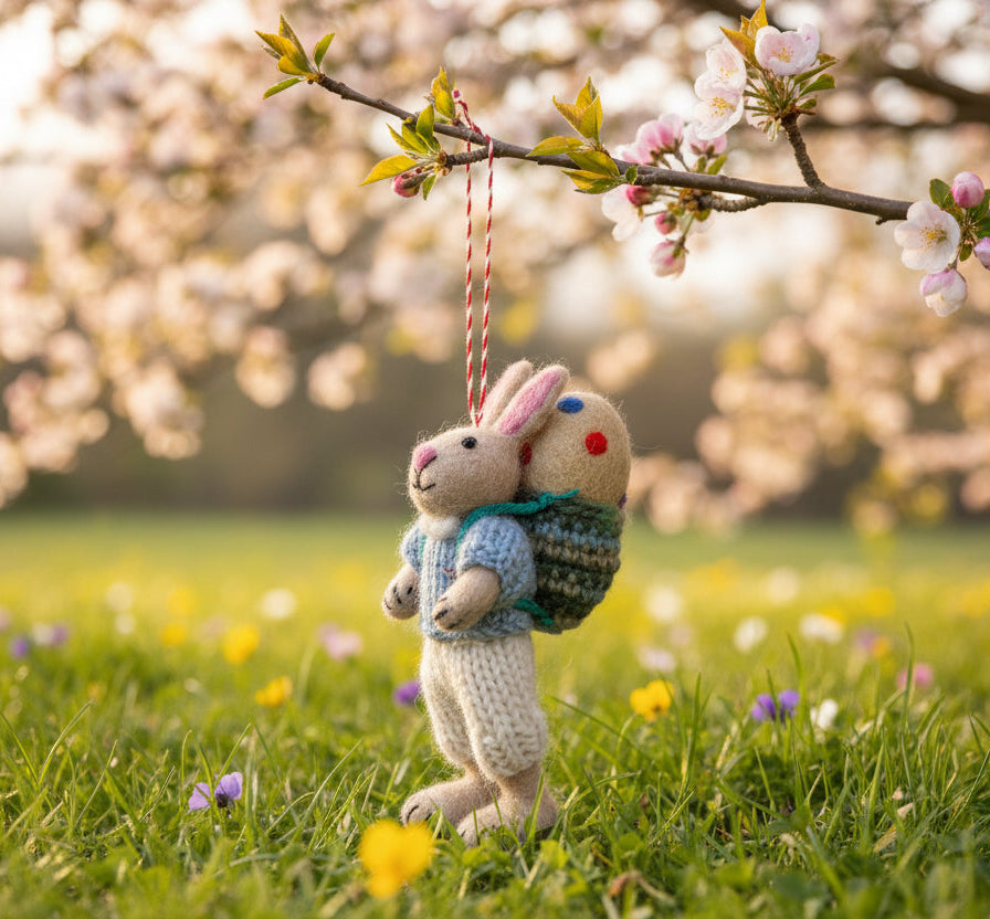 Rabbit with Egg Backpack Ornament
