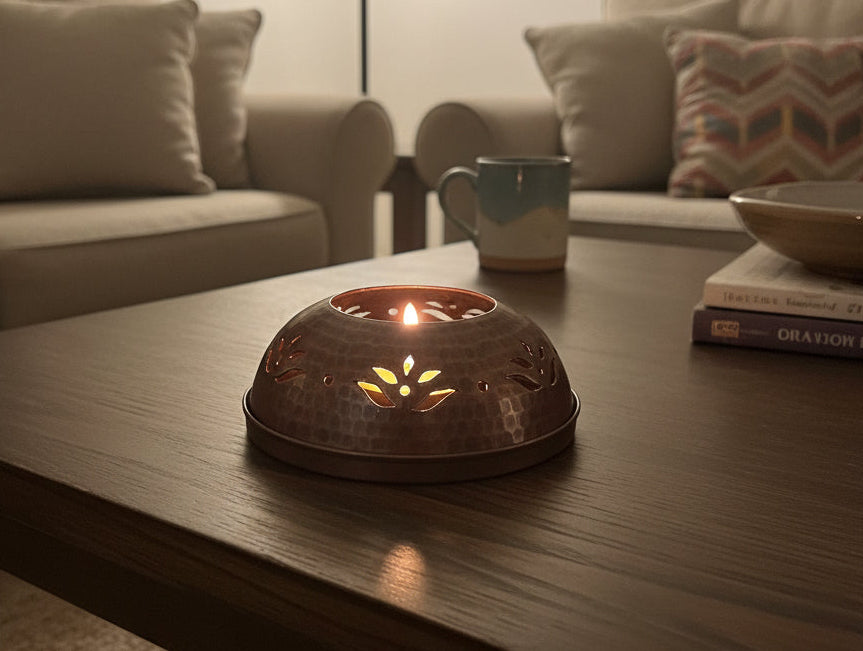 Nepal Copper Hand Hammered Circle Candle Holder