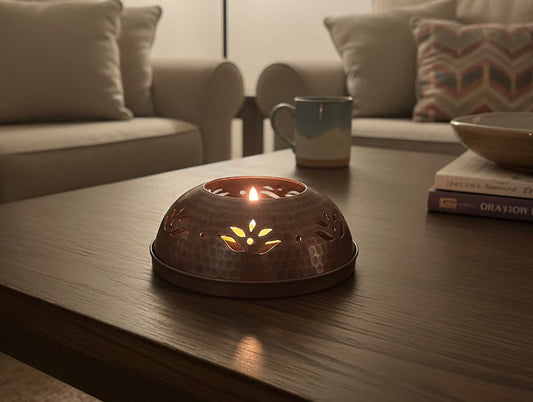 Nepal Copper Hand Hammered Circle Candle Holder