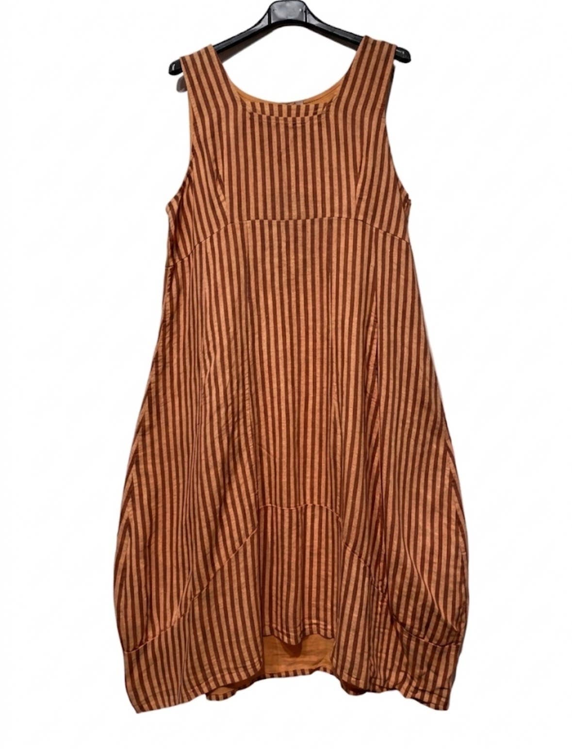 322 LINEN DRESS WITH VERTICAL STRIPES: GRANATA