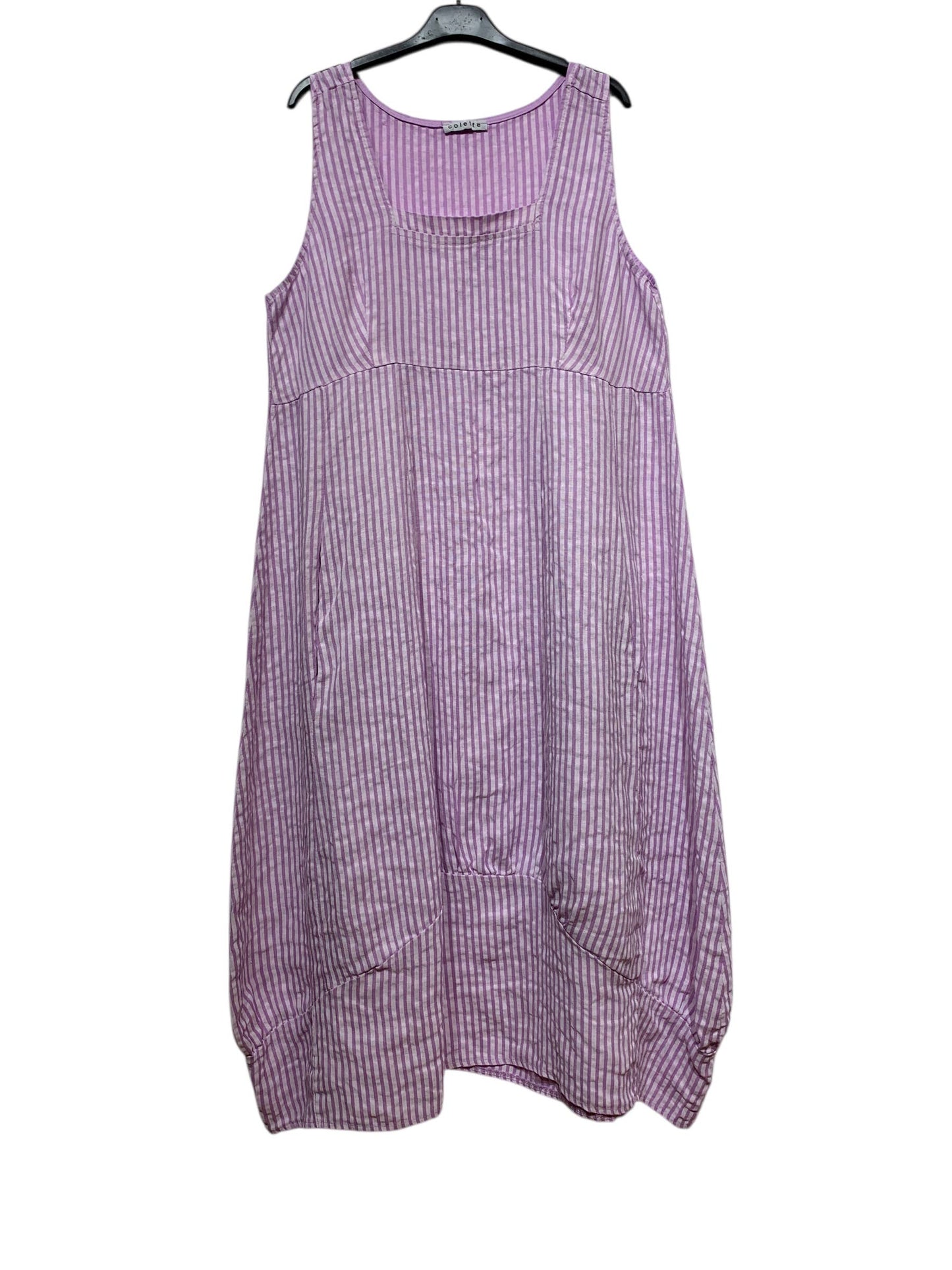322 LINEN DRESS WITH VERTICAL STRIPES: GRANATA
