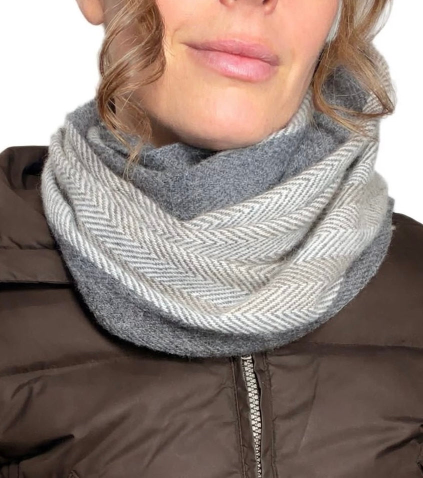Plush Muffler - 100% Pure Double Thick Cashmere Mixed Herringbone