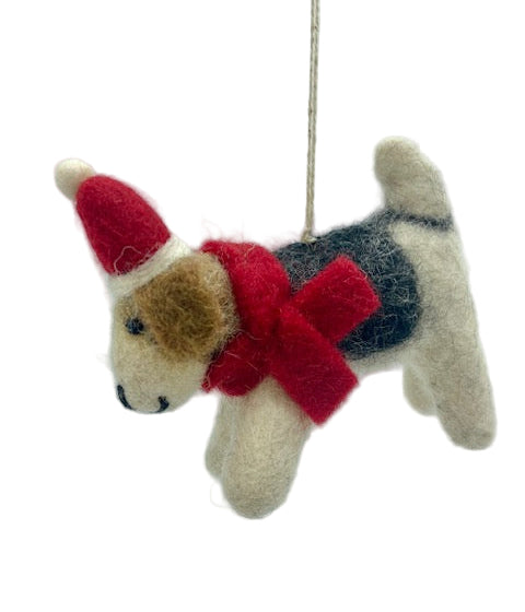Dog with Red Holiday Hat Ornament