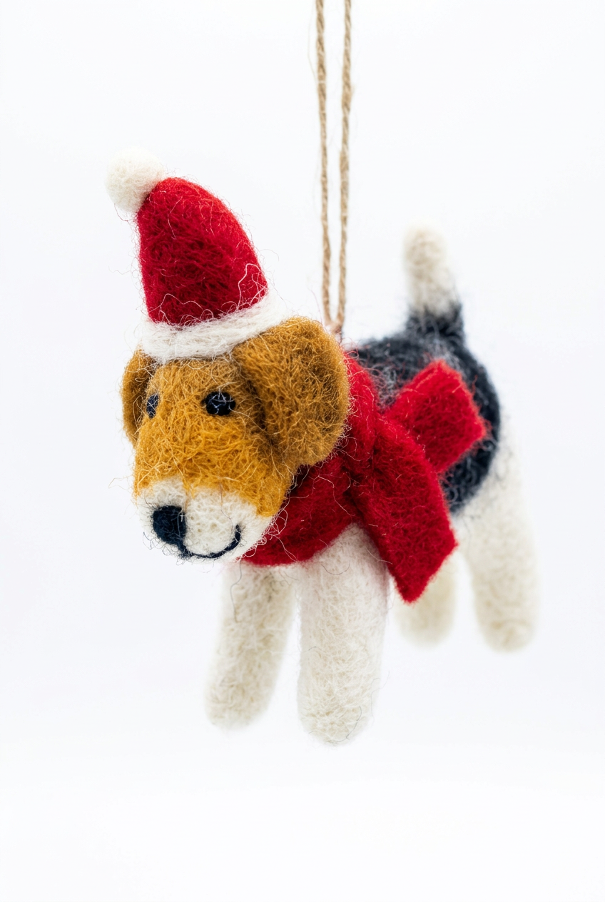 Dog with Red Holiday Hat Ornament