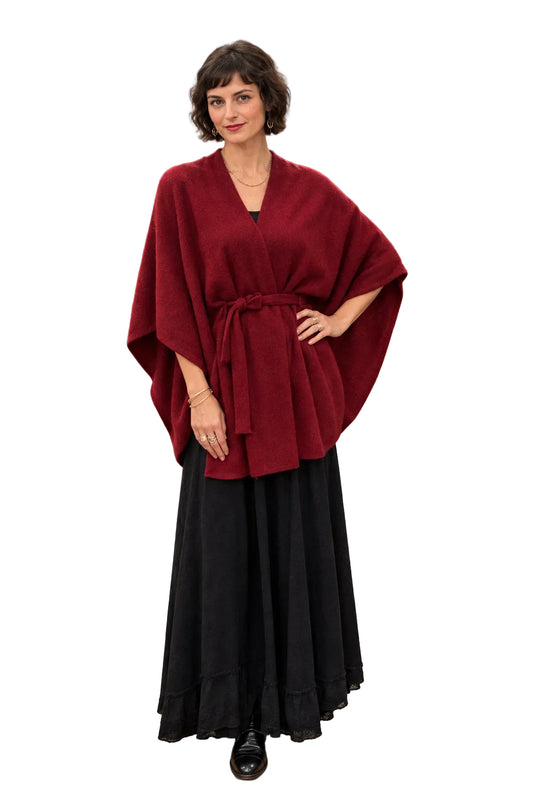 Pure Cashmere Belted RED WINE Poncho Boutique 2026