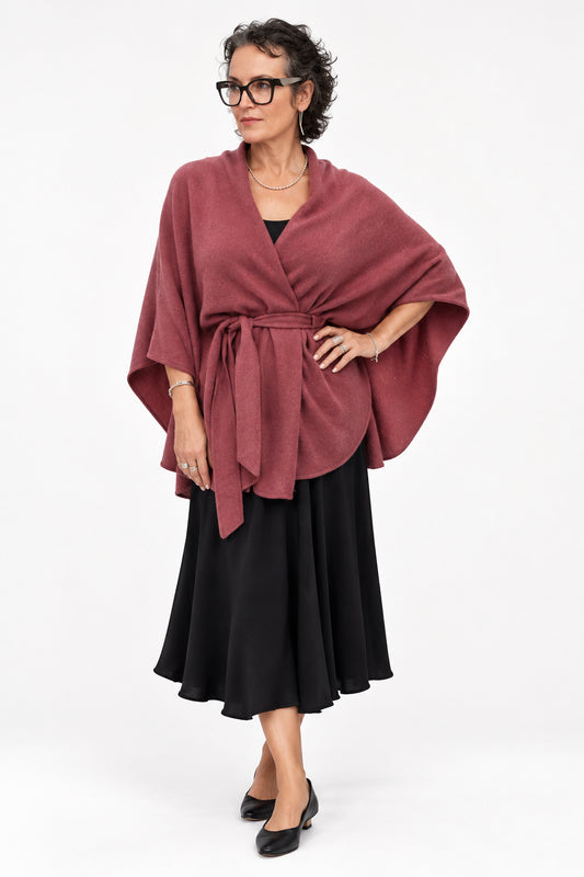 Pure Cashmere Belted Dark Rose Poncho Boutique 2026