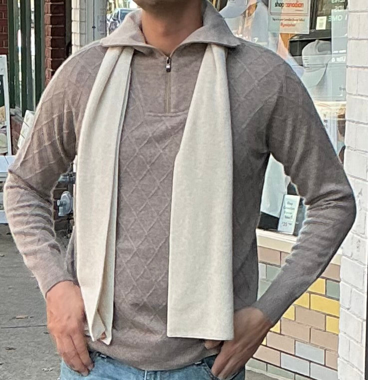 Pure Cashmere Natural Taupe  Half Zip Cross Design Sweater XL