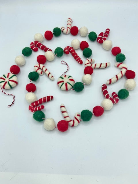 Candy Cane Wool Garland