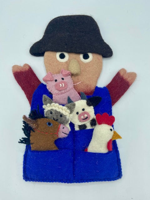 Old MacDonald Hand Puppet with 4 Animal Finger Puppets