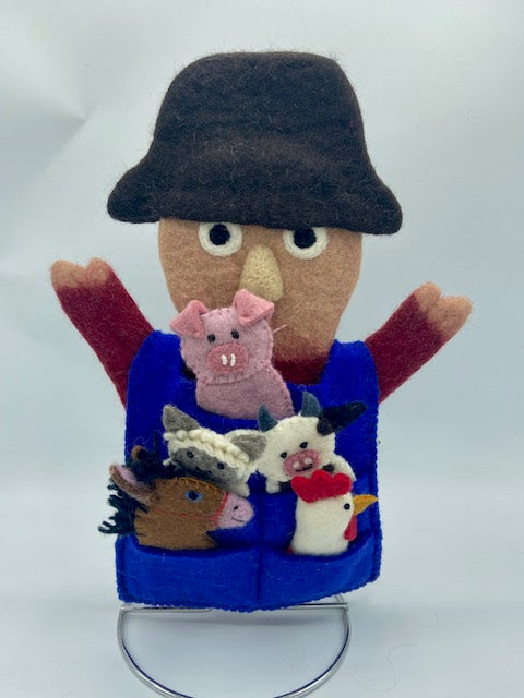 Old MacDonald Hand Puppet with 4 Animal Finger Puppets