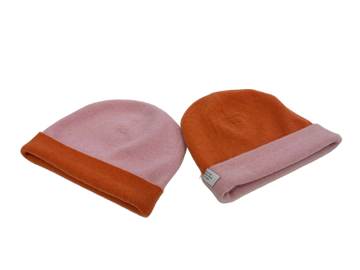 100% Pure Cashmere Hat Reversable (Baby Pink and Orange)