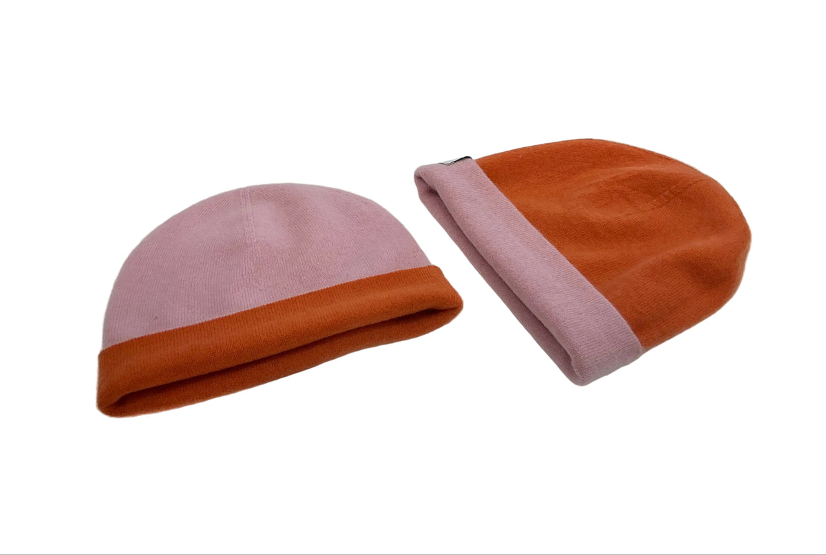 100% Pure Cashmere Hat Reversable (Baby Pink and Orange)