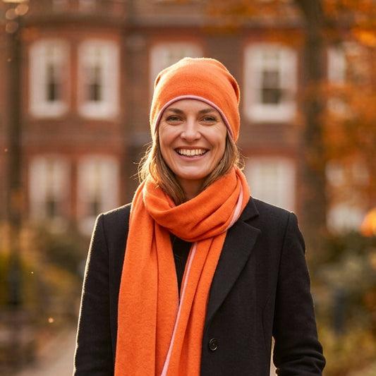 100% Pure Cashmere Hat Reversable (Baby Pink and Orange)