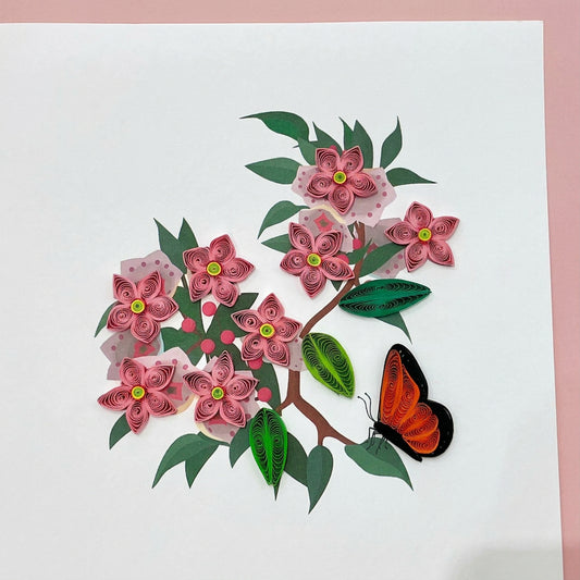 Card - Pink flowers with butterfly