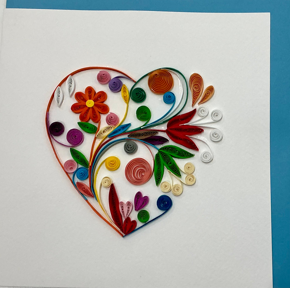 Card - colourful heart with flowers