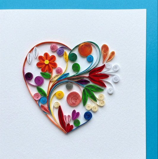 Card - colourful heart with flowers