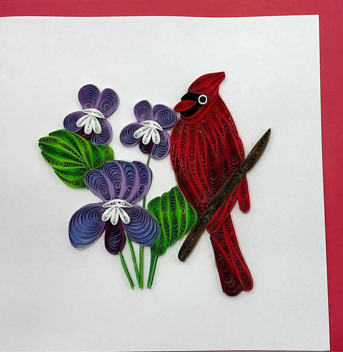 Card - Red Cardinal with purple iris