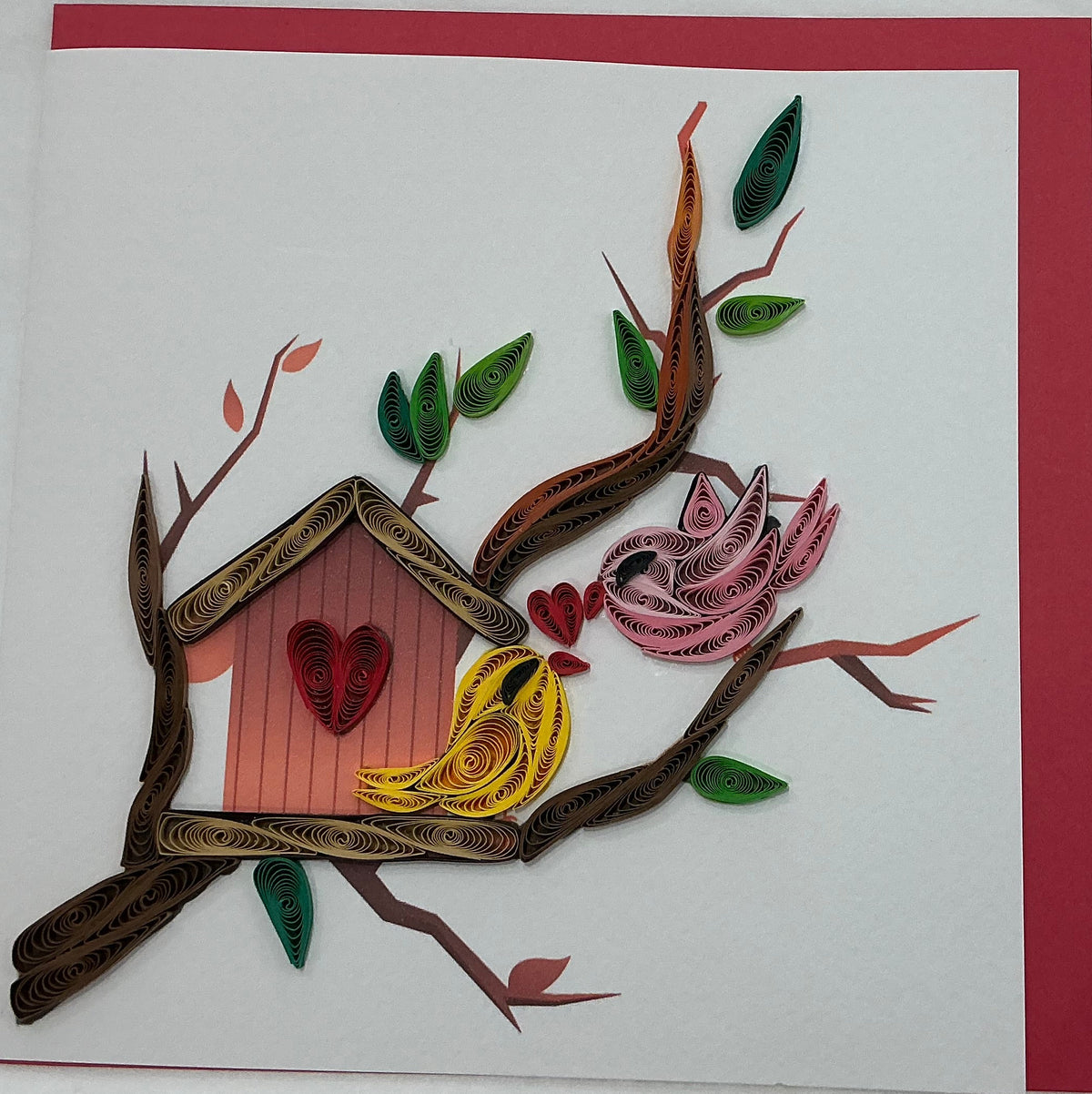 Card - Bird house with birds and hearts