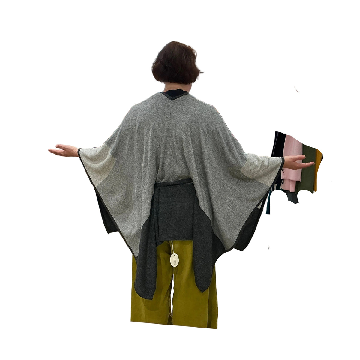 Cashmere and Wool Belted Grey Tone Cape